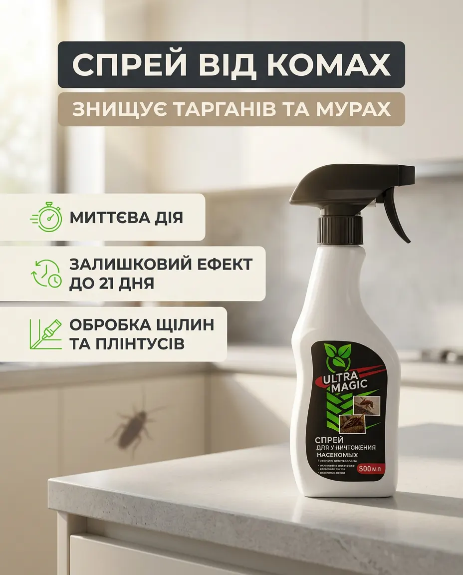 Спрей, який знищує тарганів та мурах 