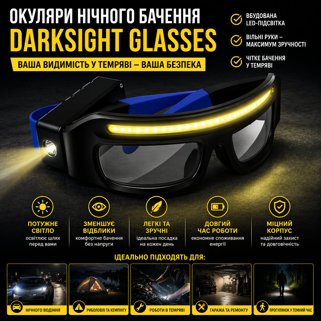 Окуляри нічного бачення DarkSight Glasses з LED-підсвіткою