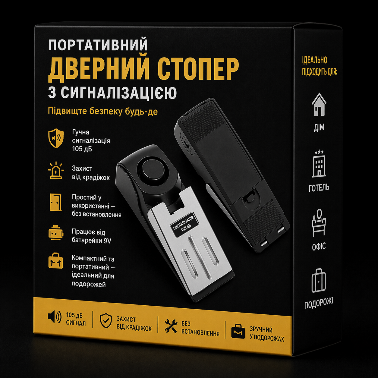 Надійний дверний стопер із вбудованою сигналізацією 