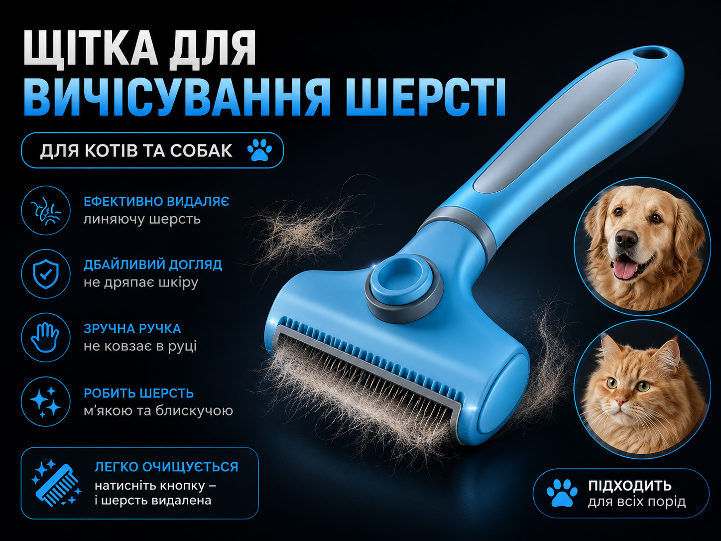 Щітка для вичісування шерсті домашніх тварин