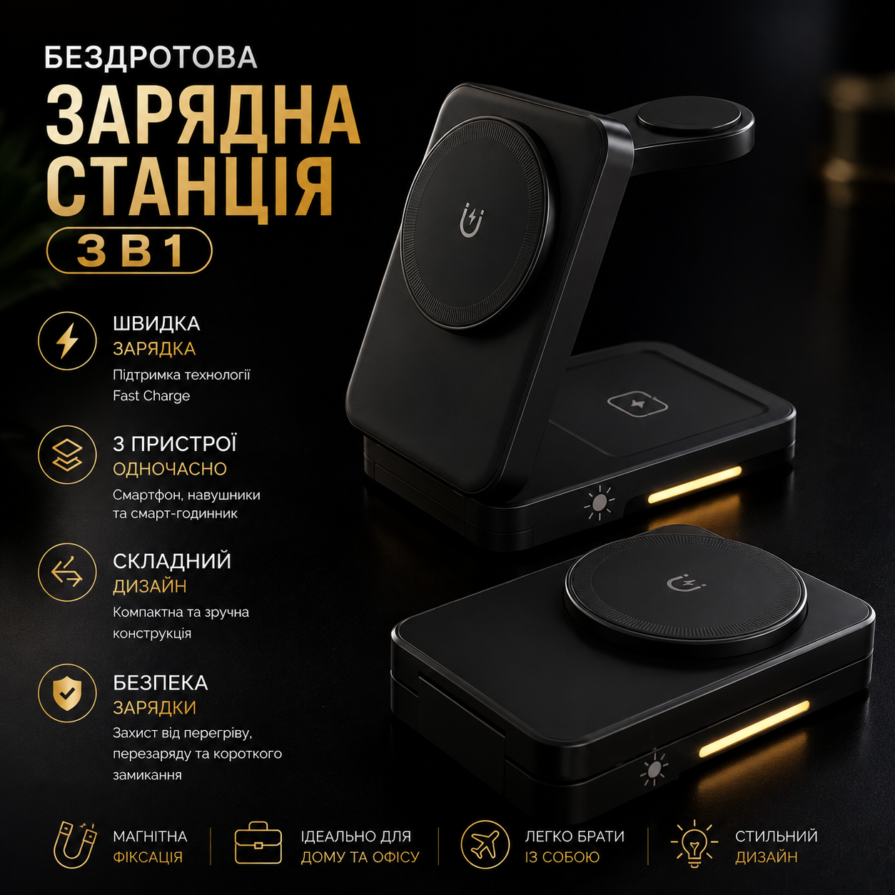 Бездротова зарядна станція 3в1 Smart Charge Station
