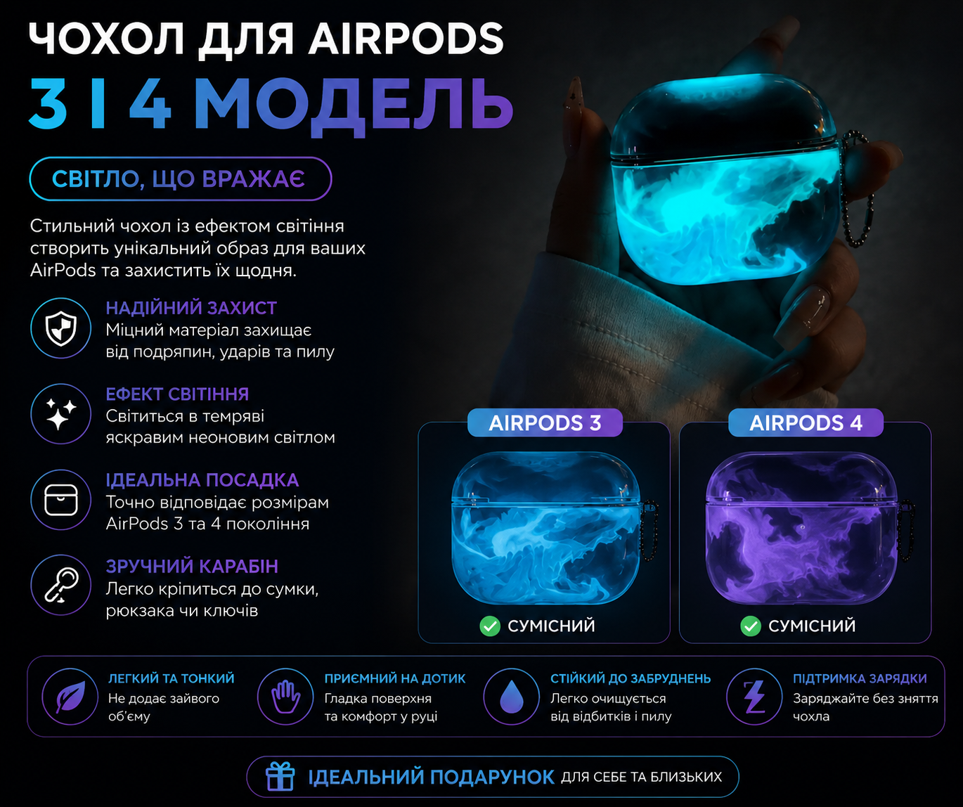 Світловий чохол для AirPods 3 та 4 покоління