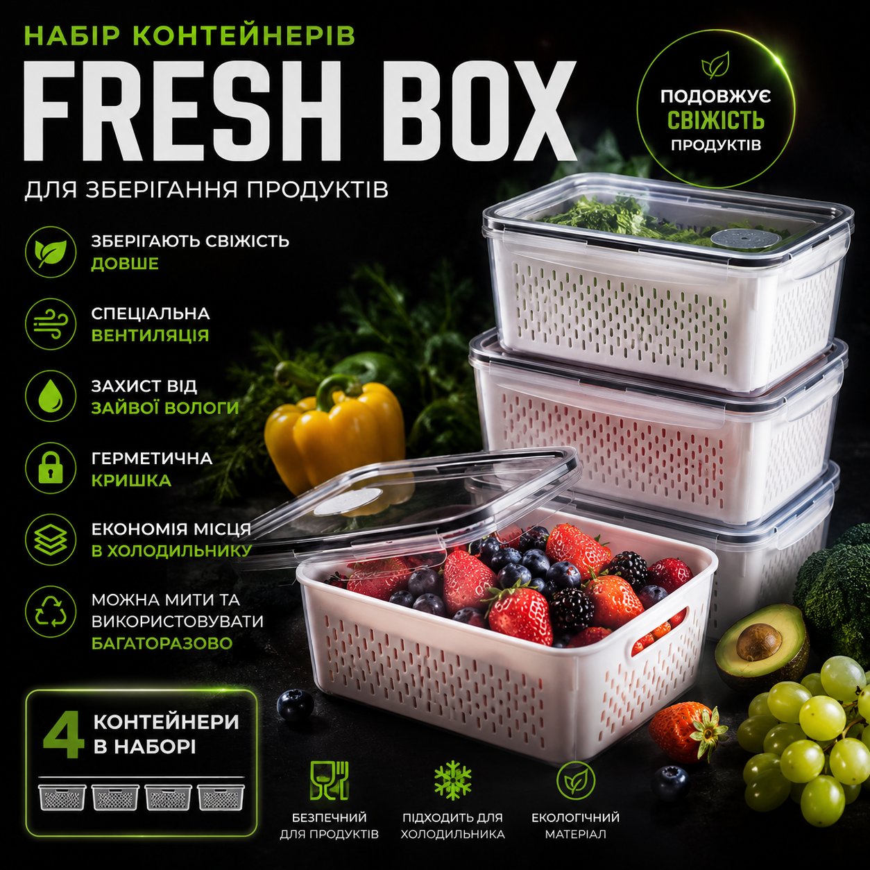 Набір контейнерів для зберігання продуктів Fresh Box
