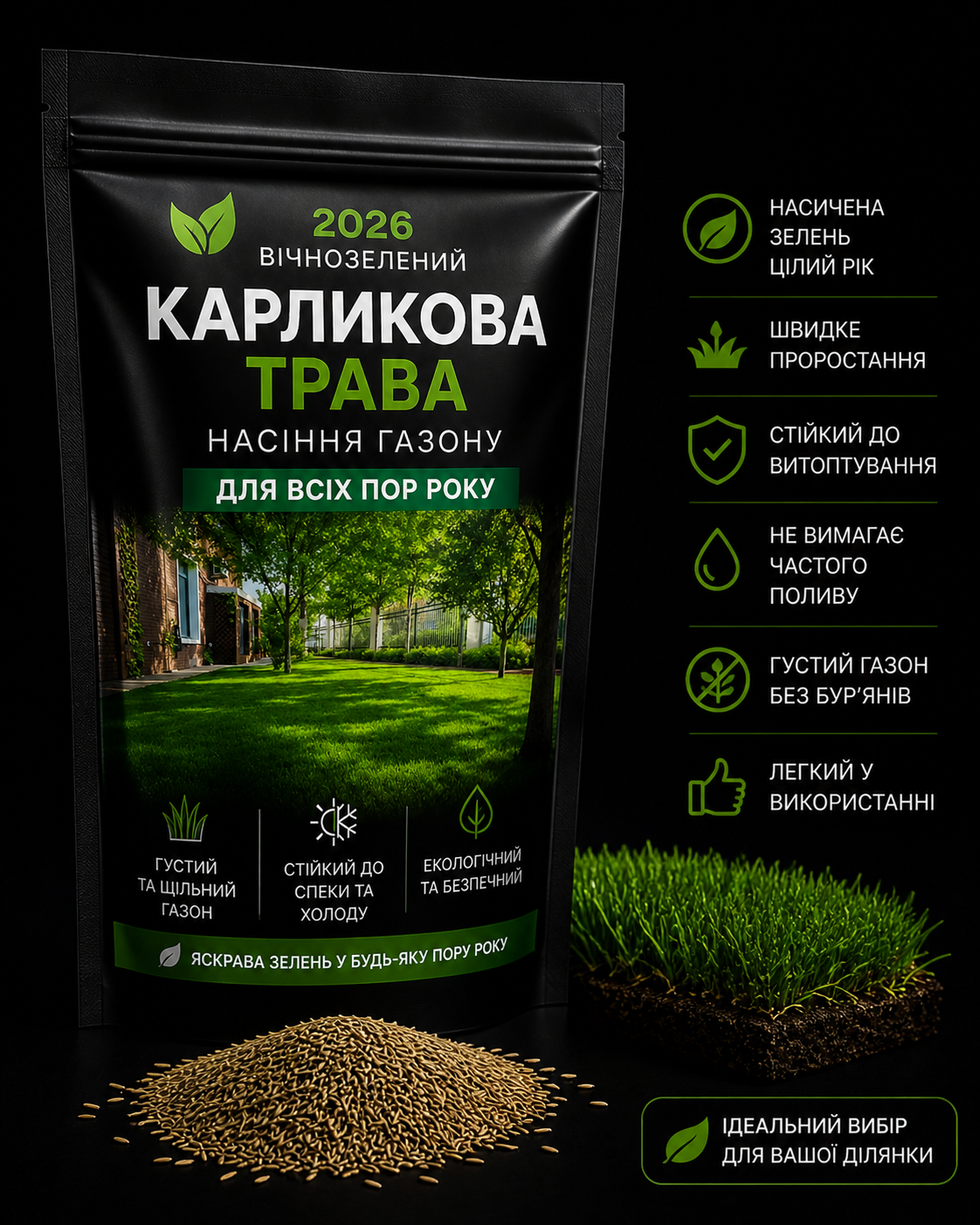 ВІЧНОЗЕЛЕНИЙ ГАЗОН 2026 🌱 НАСІННЯ КАРЛИКОВОЇ ТРАВИ ДЛЯ ІДЕАЛЬНОЇ ДІЛЯНКИ