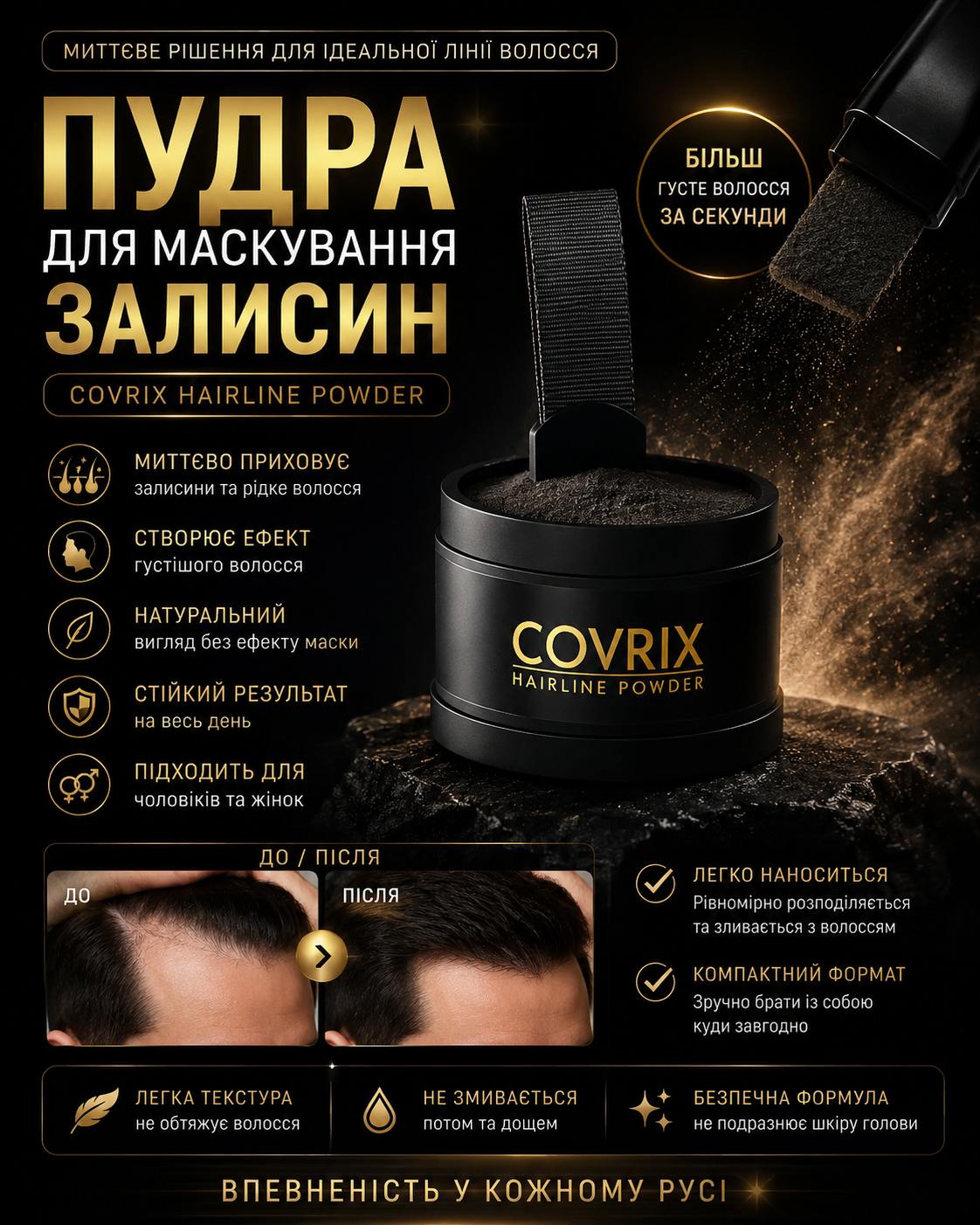 Пудра для маскування залисин Covrix Hairline Powder