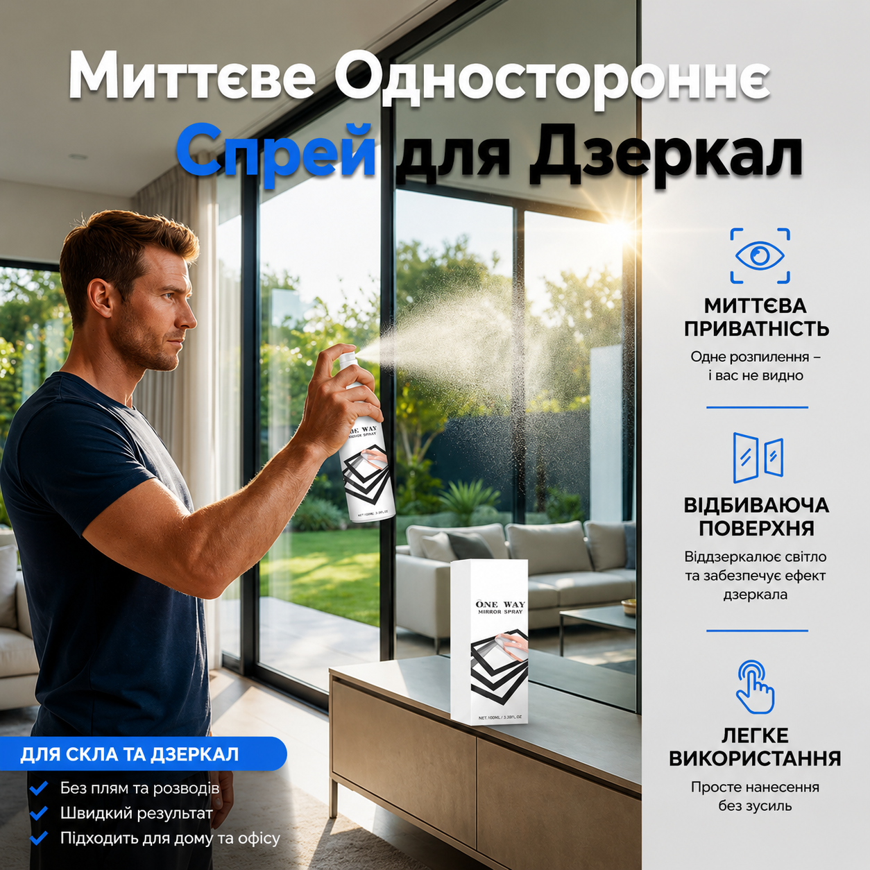 Спрей з дзеркальним ефектом для приватності вдень