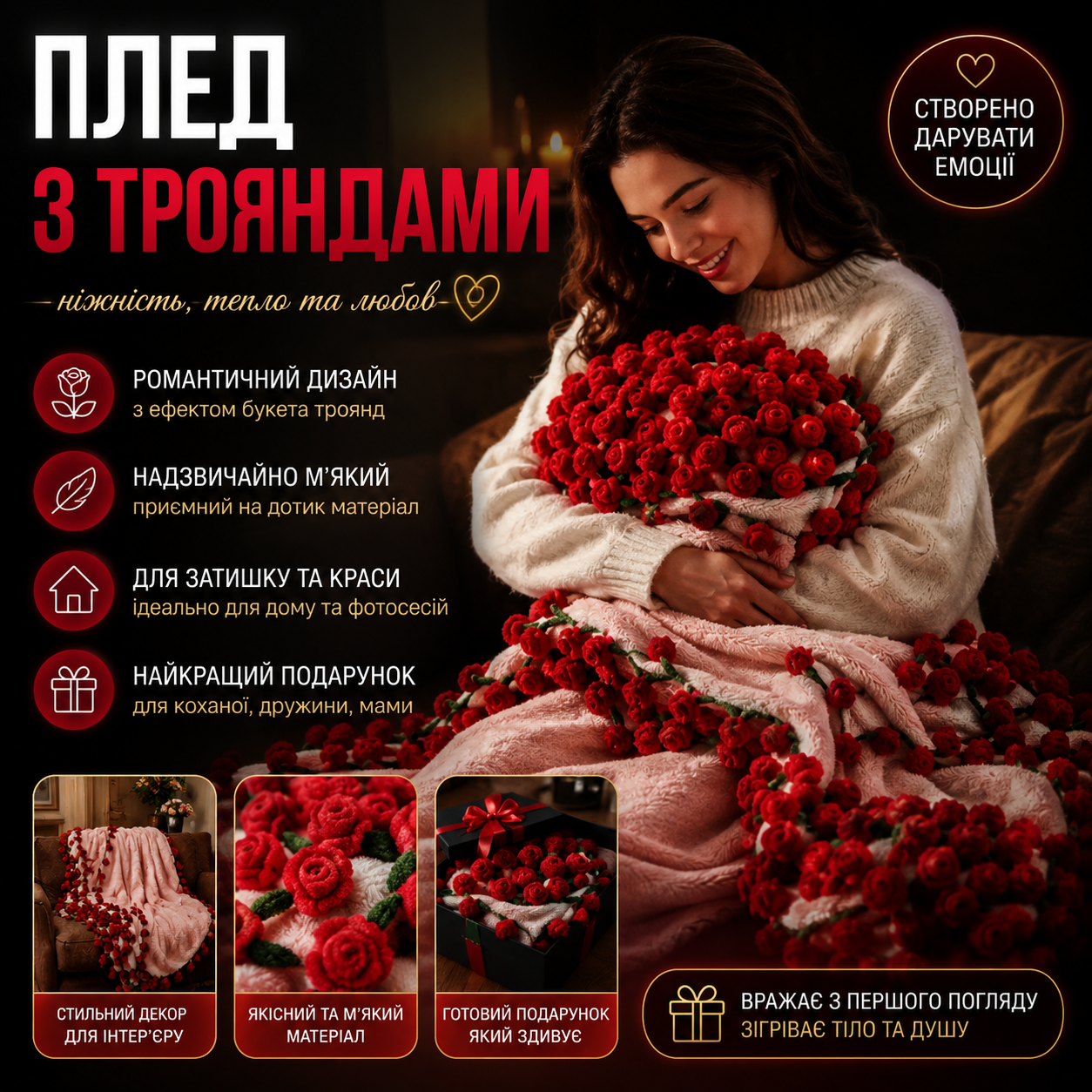 Плед із трояндами Rose Blanket Bouquet