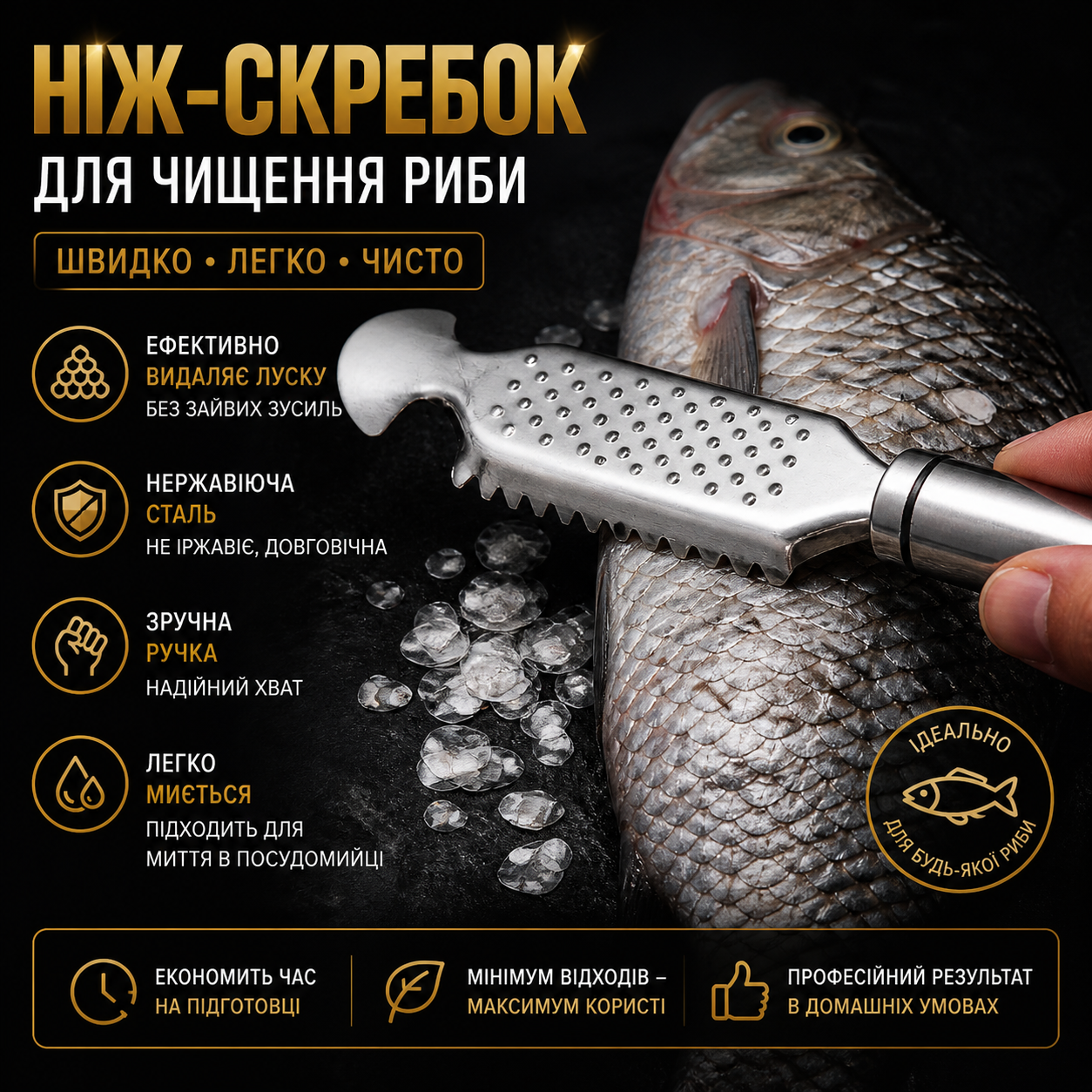 Ніж-скребок для чищення риби з нержавіючої сталі