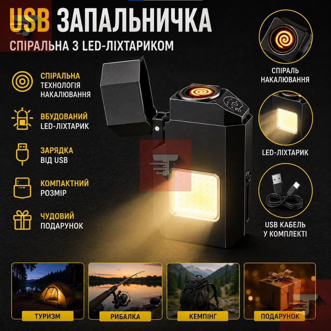USB запальничка спіральна з LED-ліхтариком