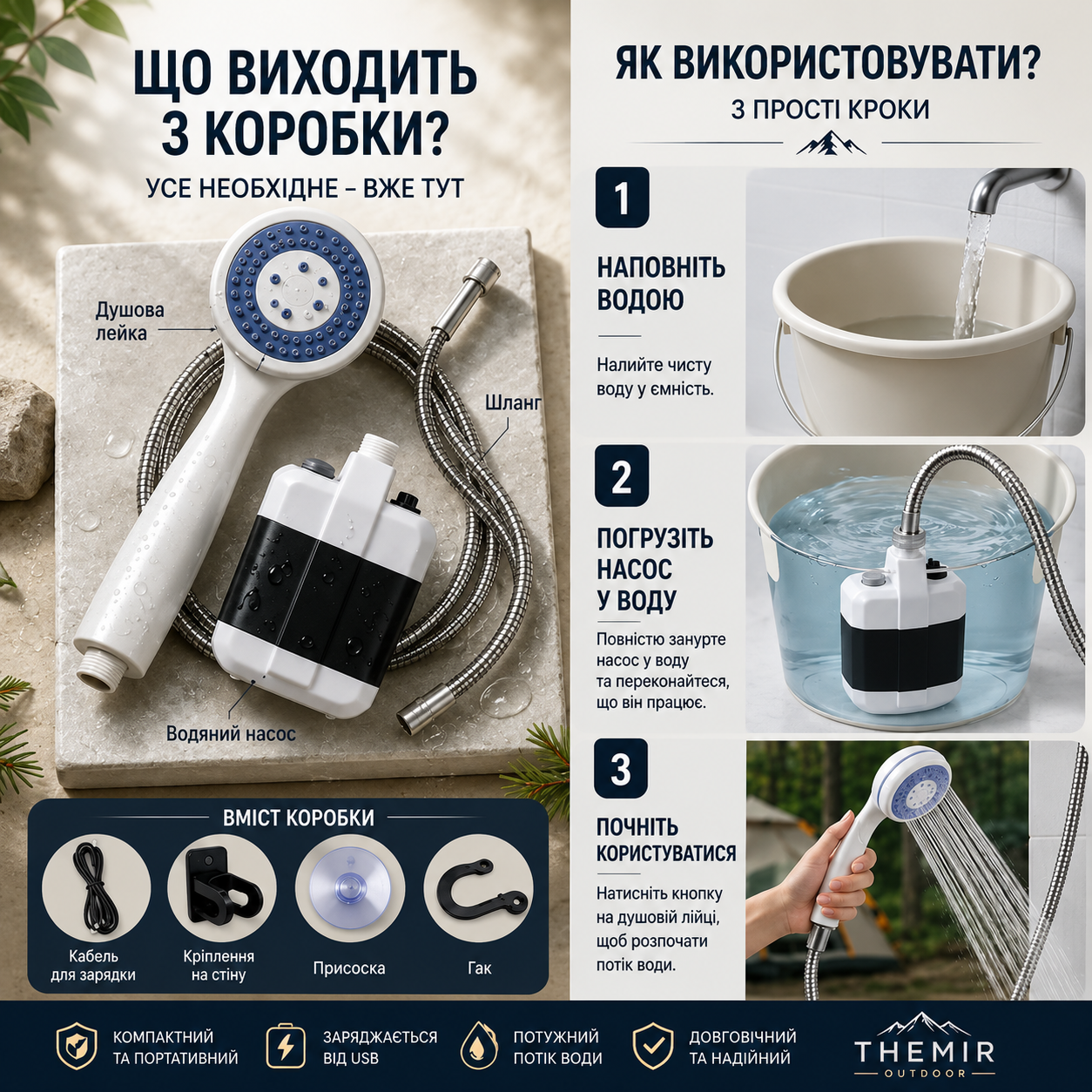 Портативний душ, який перетворює кемпінг на комфортний відпочинок