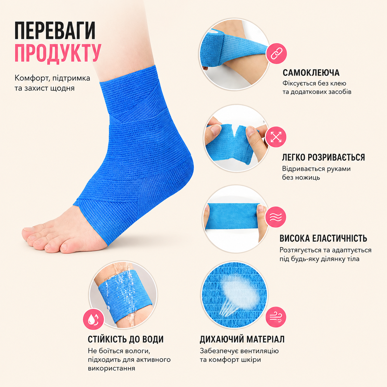 УНІВЕРСАЛЬНИЙ БАНДАЖ ДЛЯ СПОРТУ, ДОМУ ТА ПОДОРОЖЕЙ(4 шт)