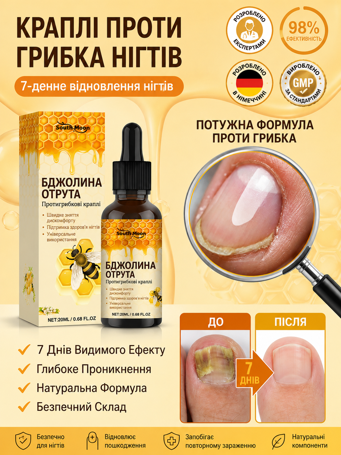 Краплі для догляду за нігтями з бджолиною отрутою
