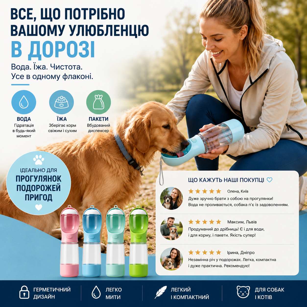 Універсальна пляшка для тварин із контейнером для корму