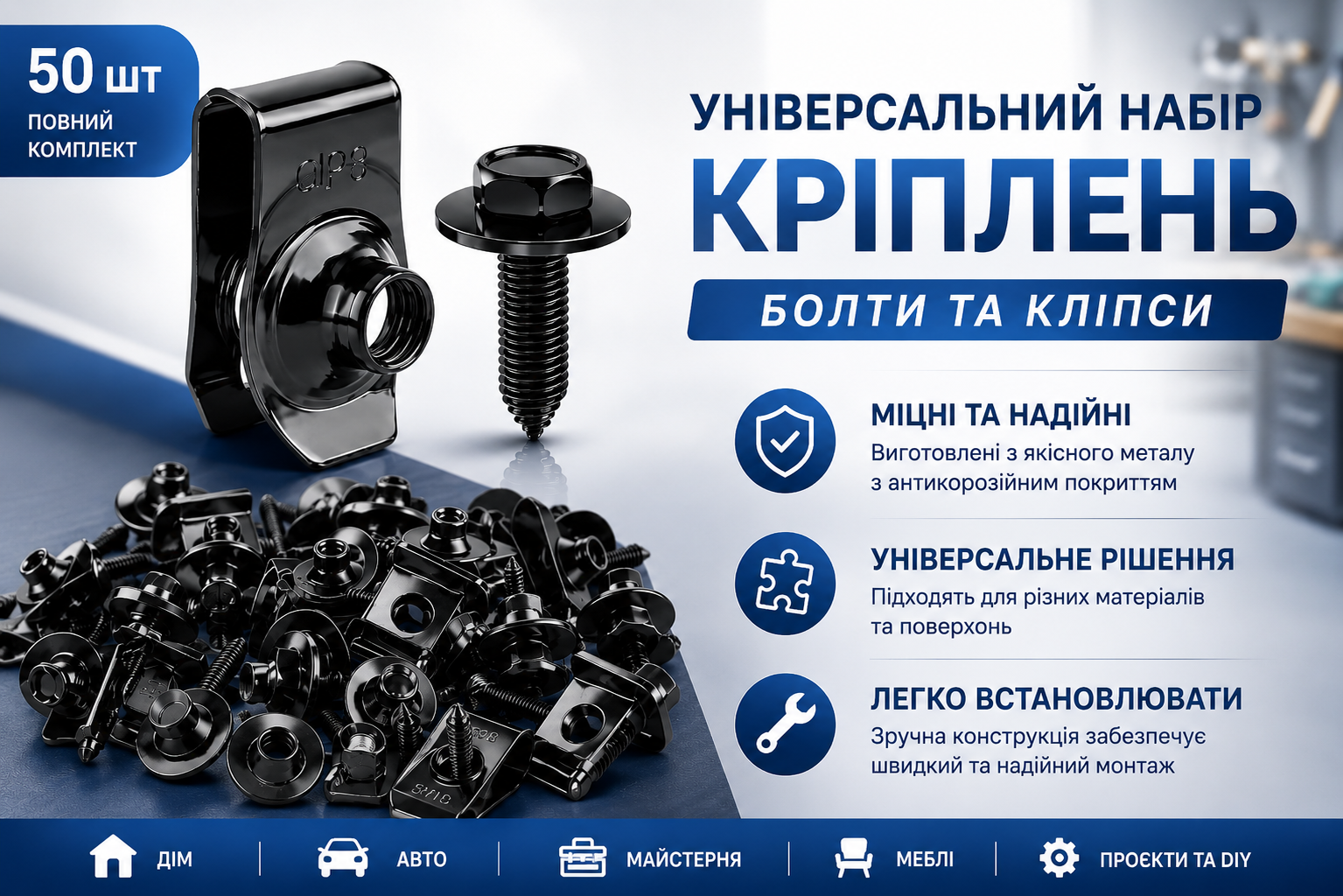 Набір із 50 елементів для кріплення деталей