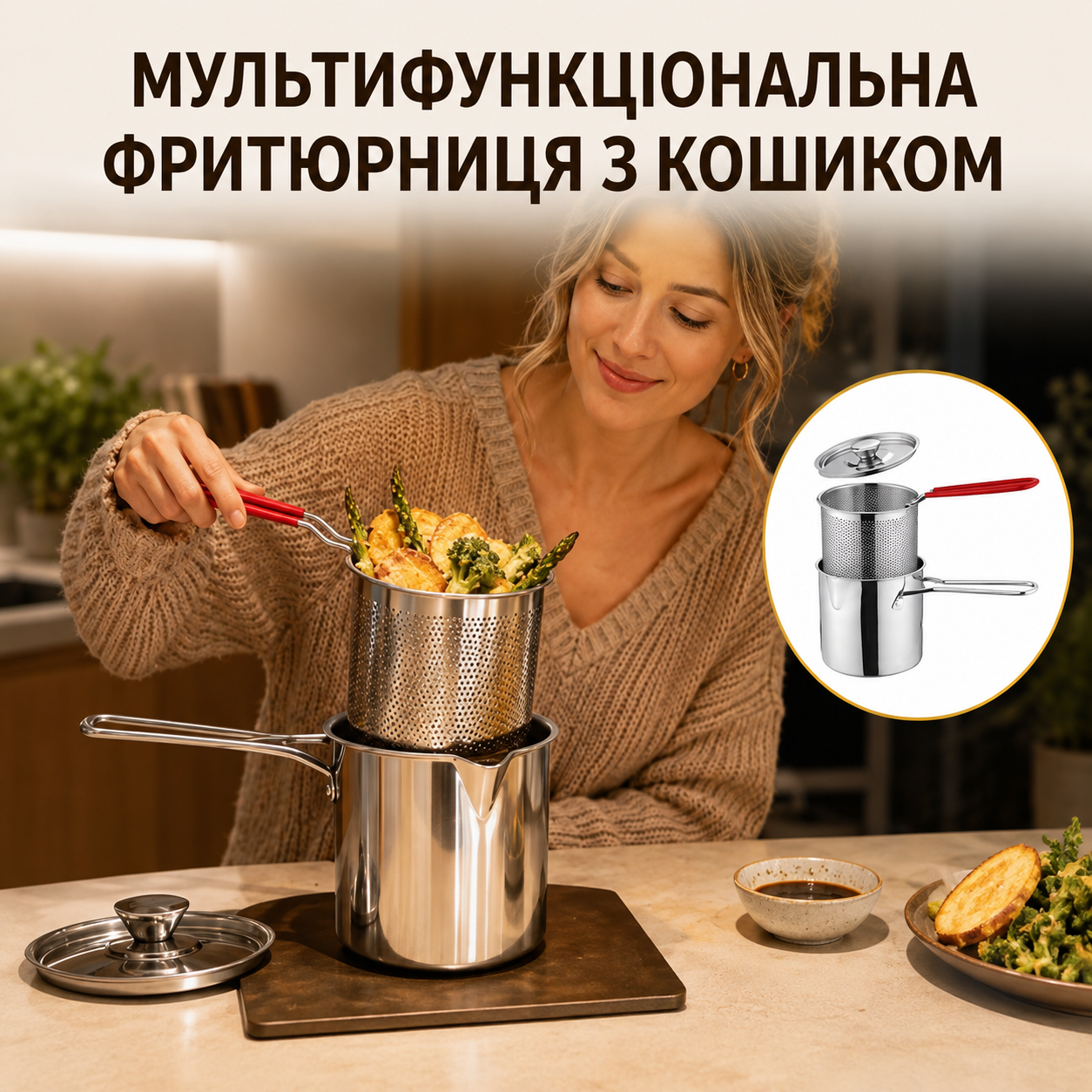 Каструля-фритюрниця для смаження та варіння