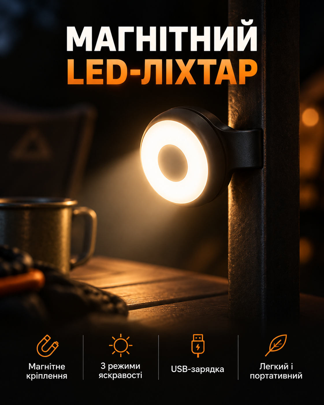 Акумуляторний LED-ліхтар із кріпленням